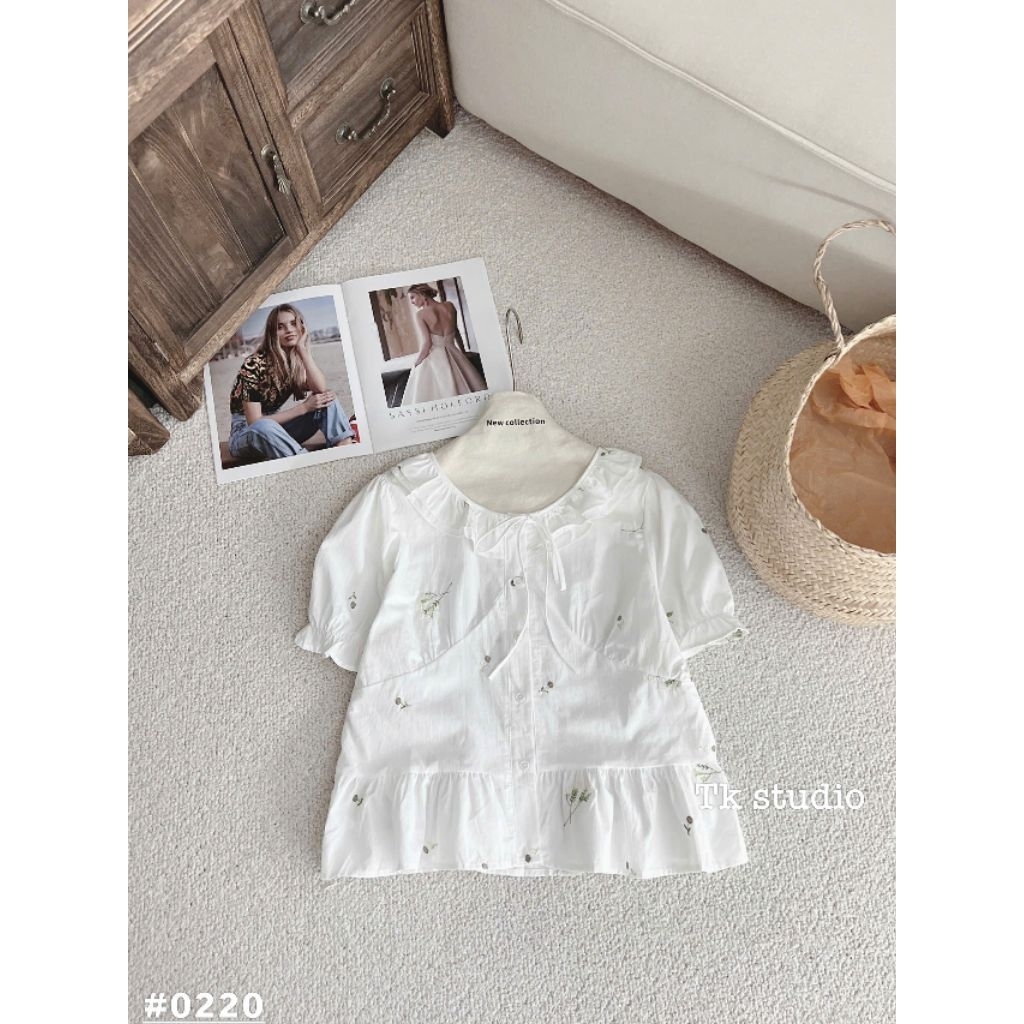 [𝑯𝒂 𝑨𝒏𝒉] Áo Sơ Mi Cộc Thô Hàn Hoa Cổ Bèo QCL1