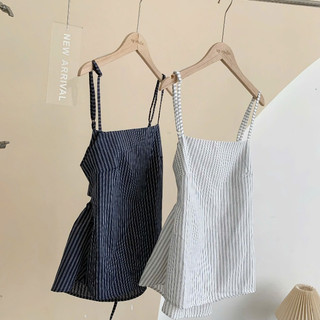Áo 2 Dây Thiết Kế Khoét Lưng Sọc Dọc Cao Cấp - Áo Hai Dây Nữ Dây Rút Eo Tôn Dáng Phong Cách Hàn Quốc