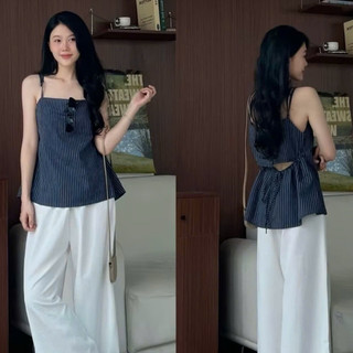 Áo 2 Dây Thiết Kế Khoét Lưng Sọc Dọc Cao Cấp - Áo Hai Dây Nữ Dây Rút Eo Tôn Dáng Phong Cách Hàn Quốc