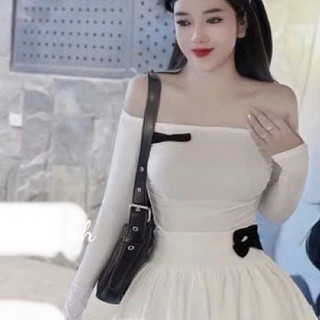Áo thun trễ vai dài tay Cá Tính Phối Nơ Siêu Đẹp