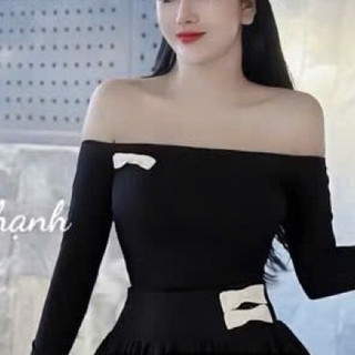 Áo thun trễ vai dài tay Cá Tính Phối Nơ Siêu Đẹp