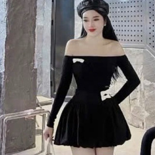 Áo thun trễ vai dài tay Cá Tính Phối Nơ Siêu Đẹp