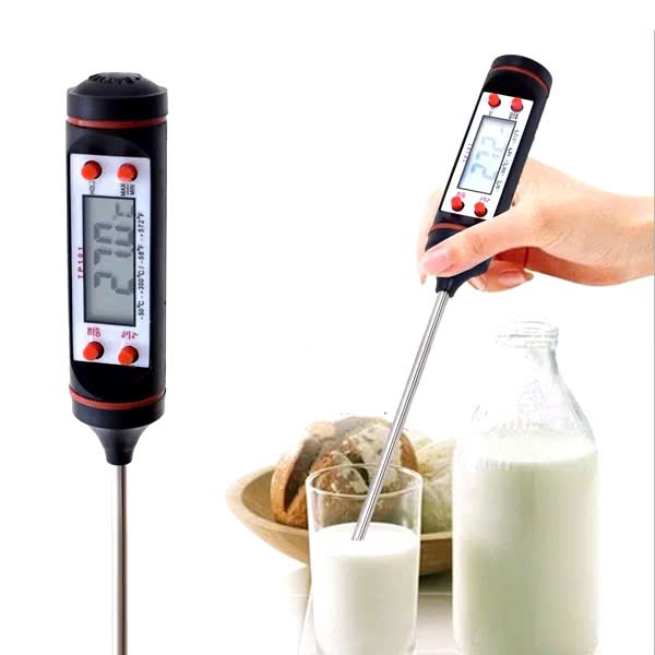 Nhiệt Kế Điện Tử Đo Nước Sữa Thực Phẩm Đầu Inox 304 Chính Xác Cao Màn Hình LCD