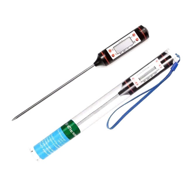 Nhiệt Kế Điện Tử Đo Nước Sữa Thực Phẩm Đầu Inox 304 Chính Xác Cao Màn Hình LCD