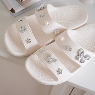 Dép quai ngang nữ đế thấp 2cm kèm sticker Sao bạc bling dễ thương mang trong nhà, đi biển CSM-65 Mita