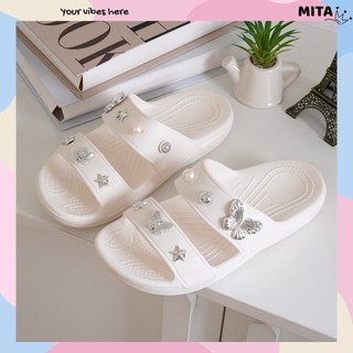 Dép quai ngang nữ đế thấp 2cm kèm sticker Sao bạc bling dễ thương mang trong nhà, đi biển CSM-65 Mita