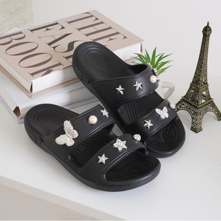 Dép quai ngang nữ đế thấp 2cm kèm sticker Sao bạc bling dễ thương mang trong nhà, đi biển CSM-65 Mita
