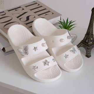 Dép quai ngang nữ đế thấp 2cm kèm sticker Sao bạc bling dễ thương mang trong nhà, đi biển CSM-65 Mita