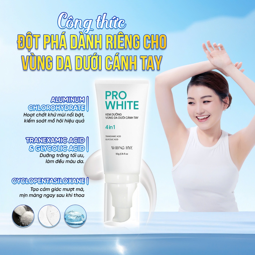 Kem dưỡng trắng, giảm thâm nách Woong Hye 4 IN 1, khử mùi và kiểm soát mồ hôi 50g - PRO WHITE
