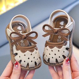 Giày sandal tập đi cho bé gắn nơ siêu xinh, dép mềm đế êm chống trơn trượt