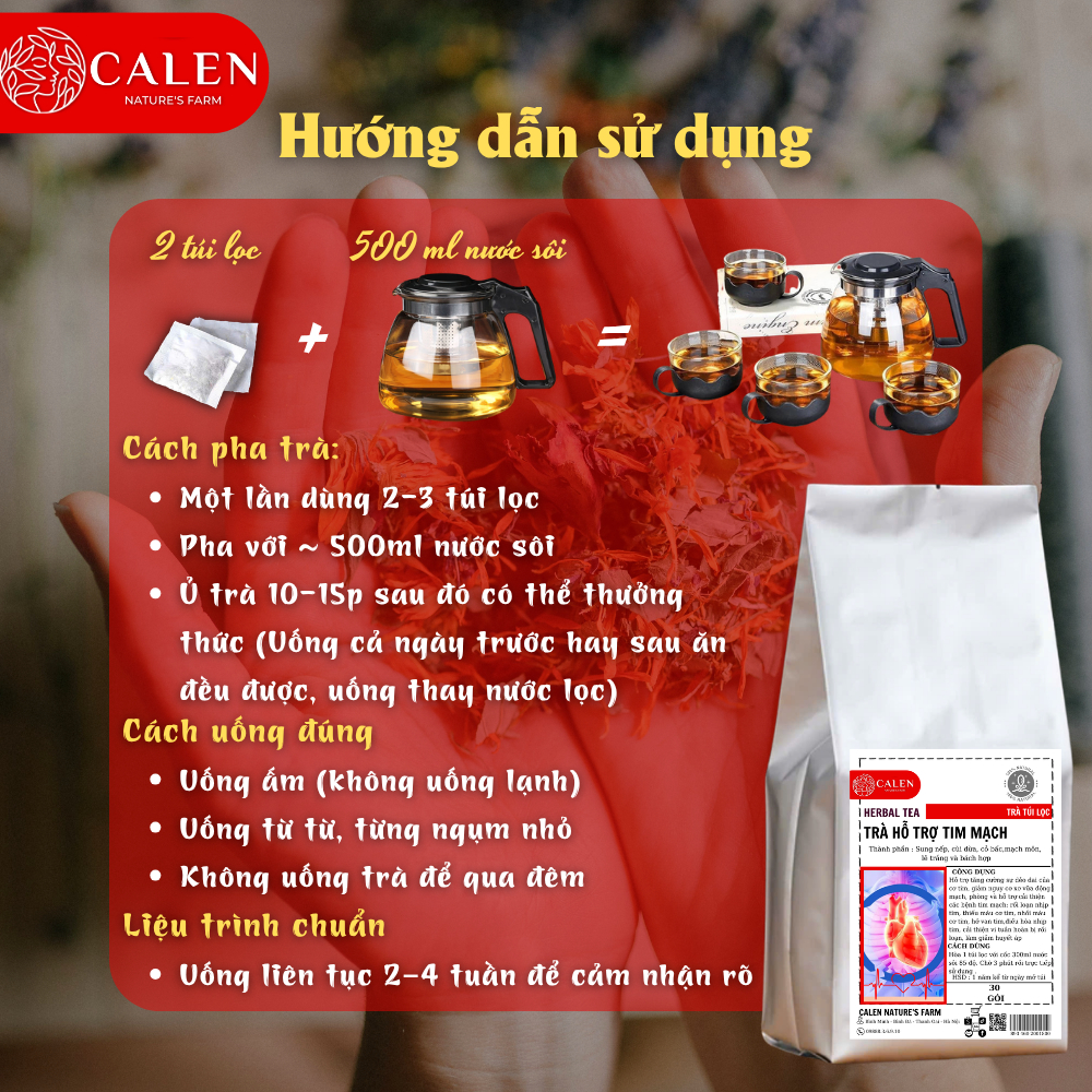 [Bổ tim mạch] Trà thảo mộc hỗ trợ sức khỏe tim mạch Calen Nature's Farm, ổn định nhịp tim, điều hòa huyết áp, hở van tim