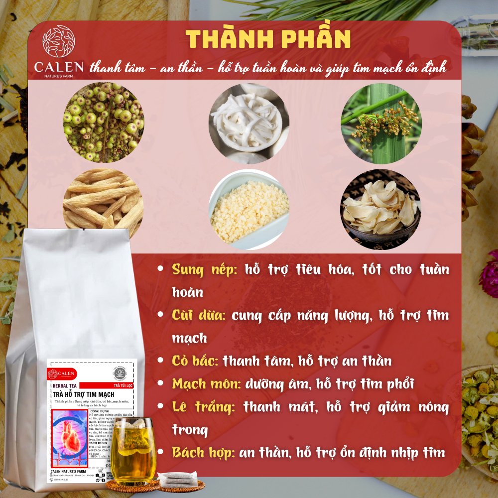 [Bổ tim mạch] Trà thảo mộc hỗ trợ sức khỏe tim mạch Calen Nature's Farm, ổn định nhịp tim, điều hòa huyết áp, hở van tim