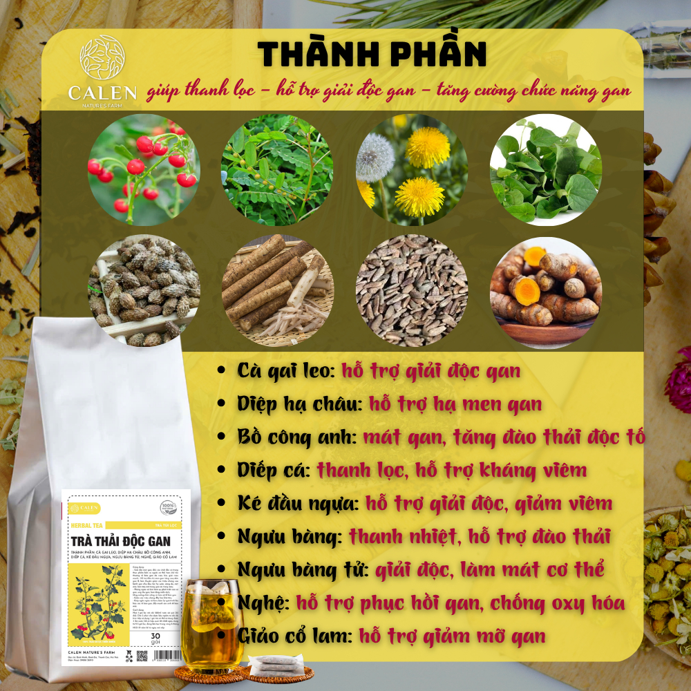 Trà bổ gan Calen Nature's Farm, hạ men gan, giảm xơ gan, tăng cường chức năng thải đôc gan Calen Herbal Tea