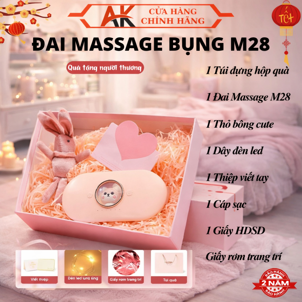 Đai Massage Bụng Kinh M28 Có Hộp Quà Tặng, Làm Ấm Bụng Kinh, Chườm Nóng Giảm Đau Hiệu Quả
