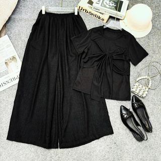 Set bigsize nữ 2 món gồm áo thun nơ trước ngực phối quân dài nữ tính, chất mềm mát nhiều màu 55-92kg SET A269-Q564