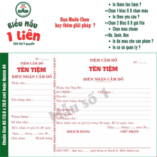 Biên Nhận Cầm Đồ 1 liên-Bloc 2 (in sẵn) & Bloc 6 (chọn mẫu in tên) hoặc theo thiết kế