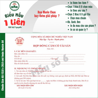 Biên Nhận Cầm Đồ 1 liên-Bloc 2 (in sẵn) & Bloc 6 (chọn mẫu in tên) hoặc theo thiết kế