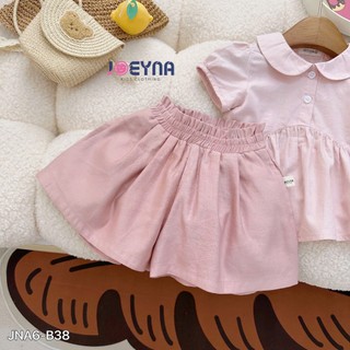 Set Bộ Áo Babydoll Cổ Sen Phối Quần Đùi Hồng Xinh Xắn Cho Bé Gái Đi Học Đi Chơi Size từ 8-24 kg