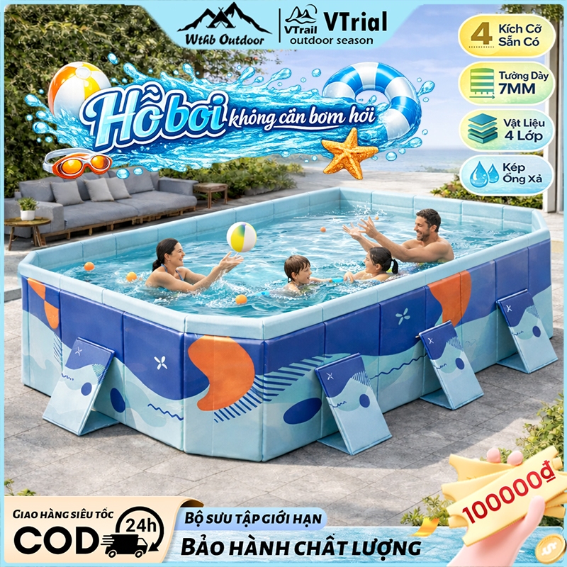 Bể bơi gia đình loại lớn Mẫu mới nhất 2026 có thể gấp gọn không cần bơm hơi đa kích thước An Toàn Cho Bé