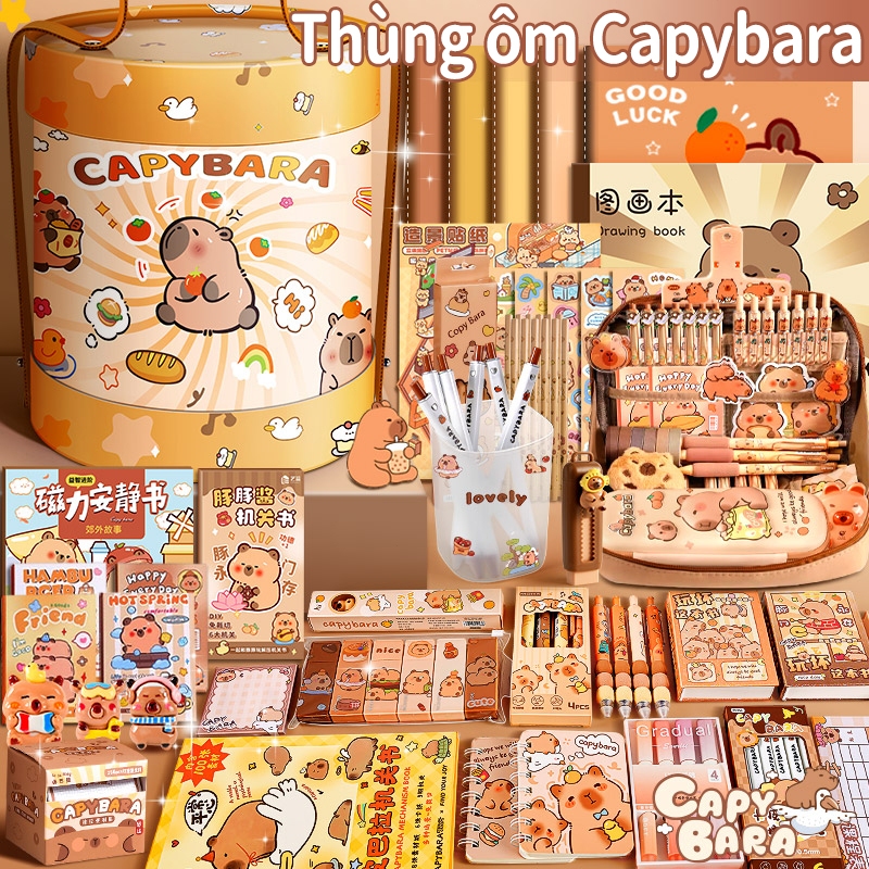 Hộp Quà Văn Phòng Phẩm Capybara Dễ Thương, Túi Đồ Dùng Học Sinh, Quà 1/6 + Tốt Nghiệp Ý Nghĩa