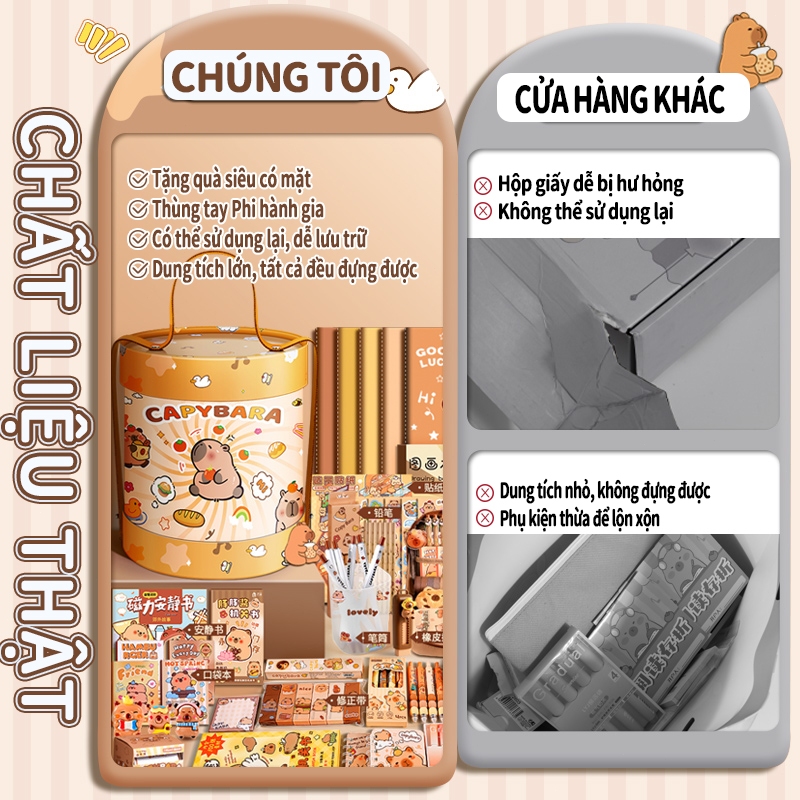 Hộp Quà Văn Phòng Phẩm Capybara Dễ Thương, Túi Đồ Dùng Học Sinh, Quà 1/6 + Tốt Nghiệp Ý Nghĩa