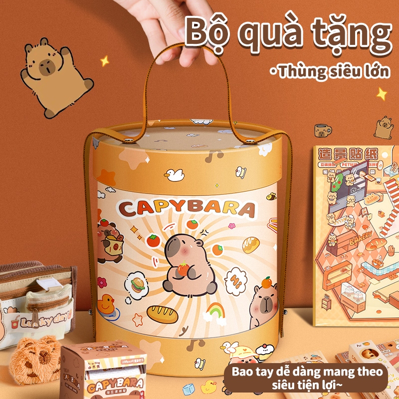Hộp Quà Văn Phòng Phẩm Capybara Dễ Thương, Túi Đồ Dùng Học Sinh, Quà 1/6 + Tốt Nghiệp Ý Nghĩa
