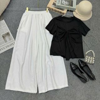 Set bigsize nữ 2 món gồm áo thun nơ trước ngực phối quân dài nữ tính, chất mềm mát nhiều màu 55-92kg SET A269-Q564