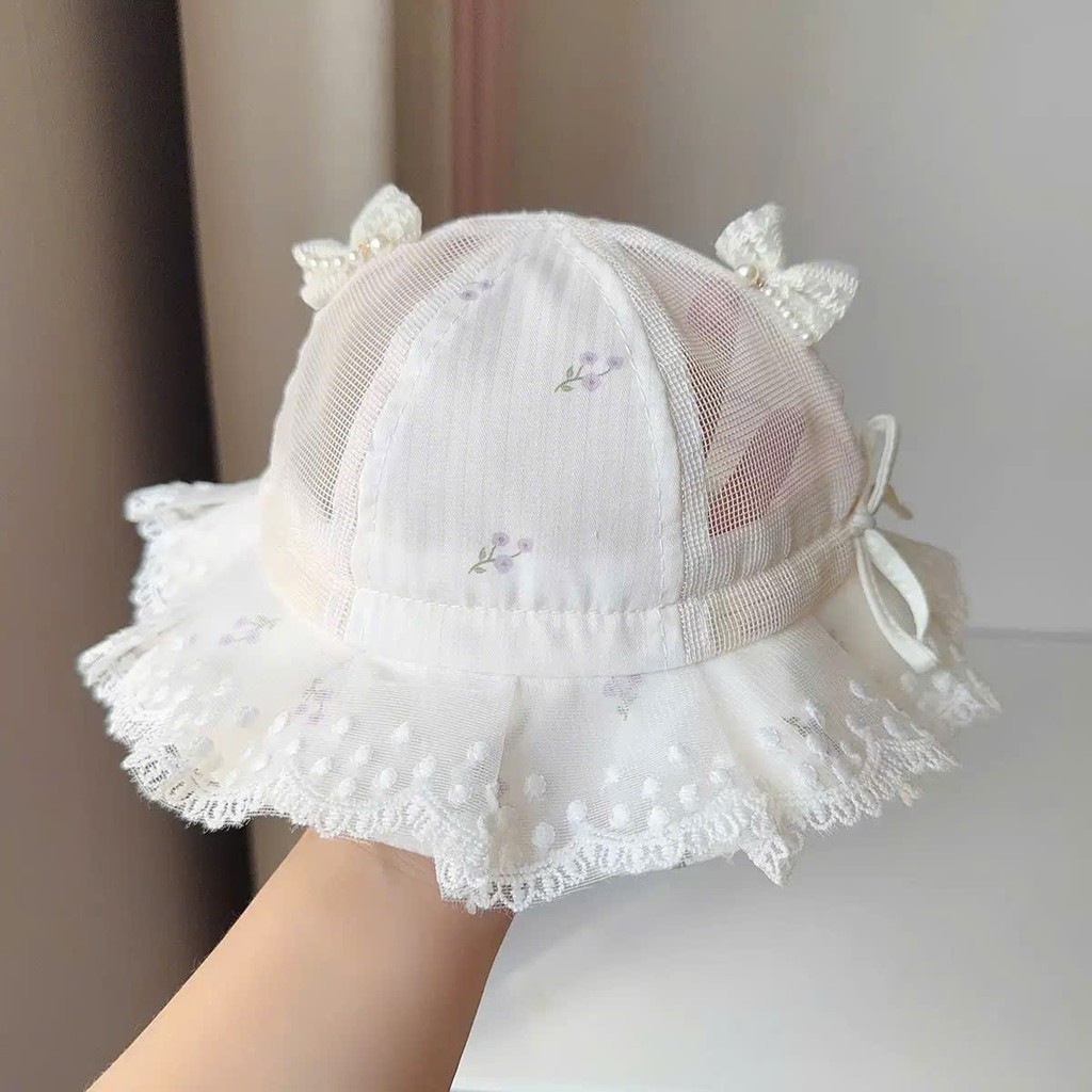 Mũ Vành Ren Bèo Mỏng Nhẹ,Dễ Thương Cho Bé Gái 0-1,5 Tuổi