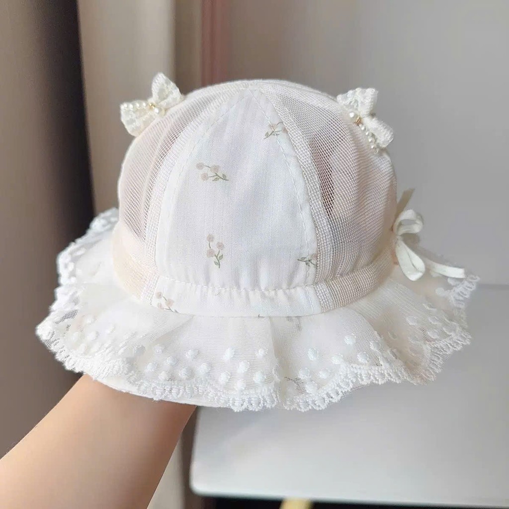 Mũ Vành Ren Bèo Mỏng Nhẹ,Dễ Thương Cho Bé Gái 0-1,5 Tuổi