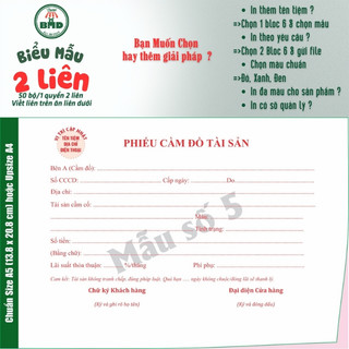 Biên Nhận Cầm Đồ 2 liên-Bloc 2 (in sẵn) & Bloc 6 (chọn mẫu in tên) hoặc theo thiết kế