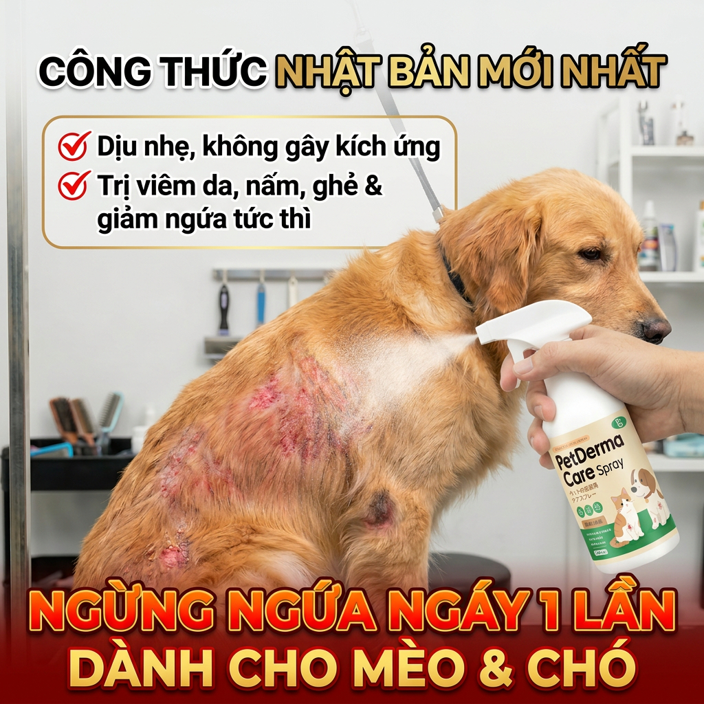 🐱 Thú cưng da khỏe, đẹp 🐶 Xịt chăm sóc da, ngừa nấm mèo, ve rận, ghẻ, giảm ngứa, chiết xuất thảo dược 500ml