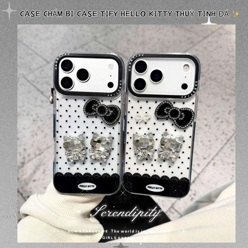 Ốp Lưng Iphone Kitty Đính Đá Nơ Đen Sang Chảnh Kitty Crystal Series - Nắng Case