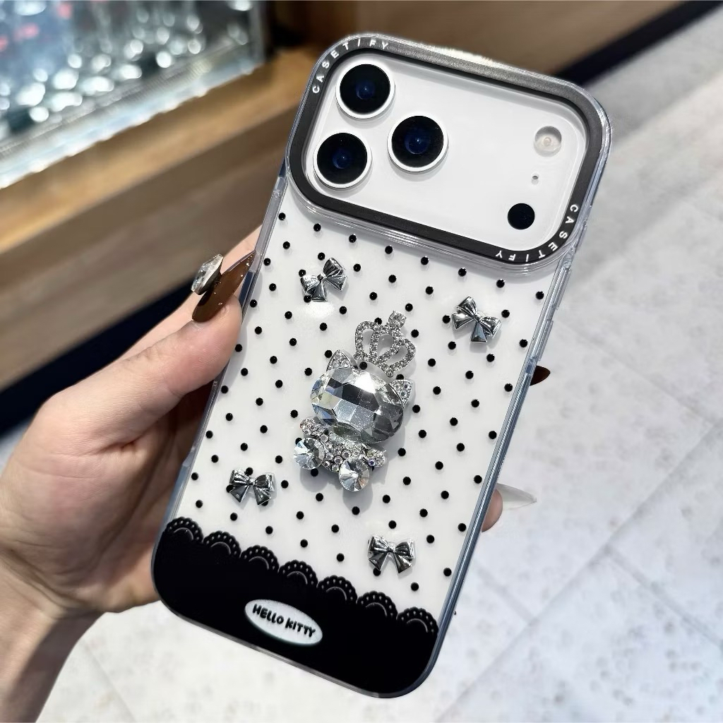 Ốp Lưng Iphone Kitty Đính Đá Nơ Đen Sang Chảnh Kitty Crystal Series - Nắng Case