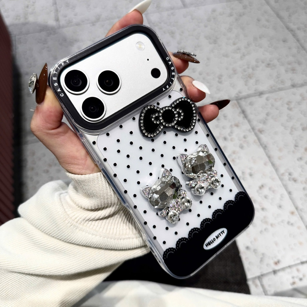 Ốp Lưng Iphone Kitty Đính Đá Nơ Đen Sang Chảnh Kitty Crystal Series - Nắng Case