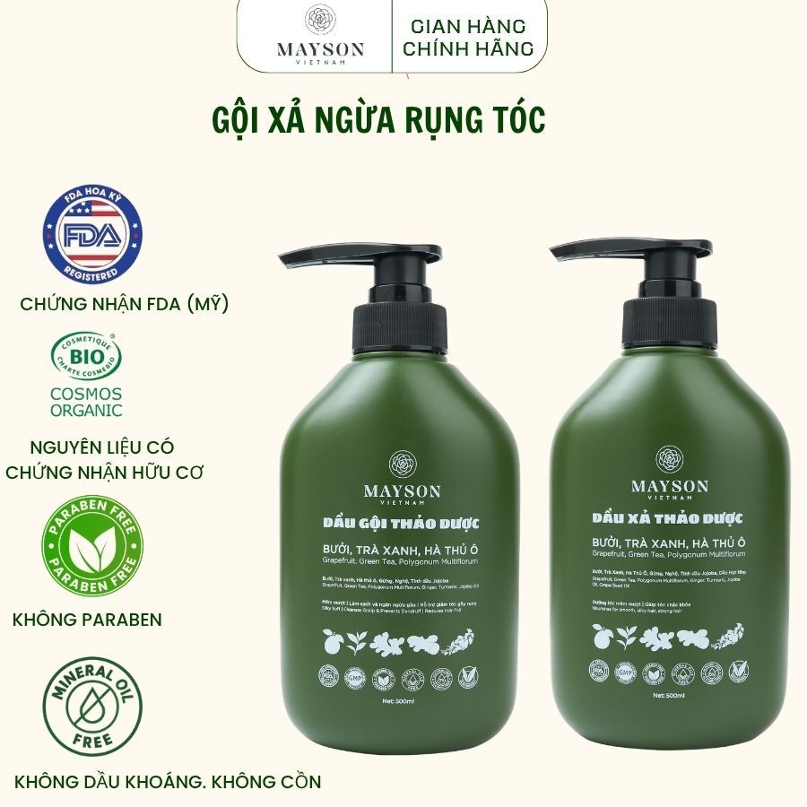 Combo Dầu Gội Xả Ngừa Rụng Tóc MaySon, Dầu Gội Xả Làm Sạch Nuôi Dưỡng Phục Hồi Óng Ả 500gr MaySon