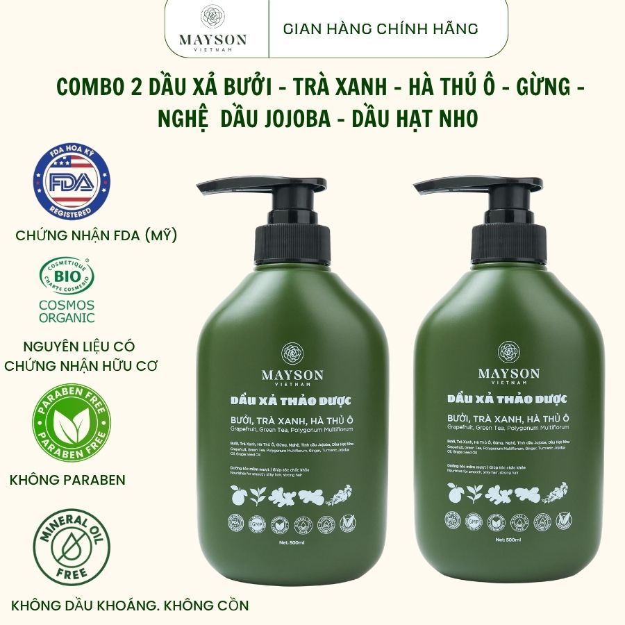 Dầu Xả Combo 2 Chai Mayson Việt Nam, Dầu Xả Bưởi Trà Xanh Hà Thủ Ô Gừng Nghệ Dầu Jojoba Hạt Nho