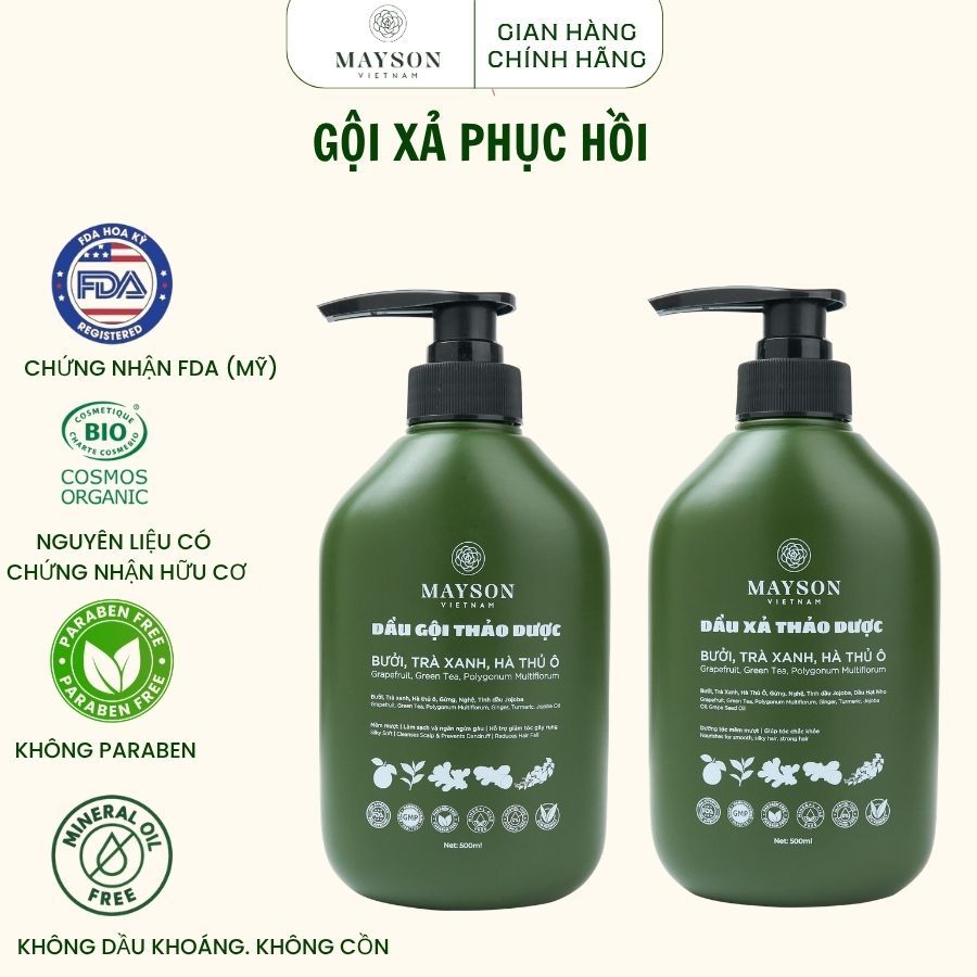 Combo Dầu Gội Xả Phục Hồi MaySon, Dầu Gội Xả Tinh Dầu Thiên Nhiên Dưỡng Tóc Dày Mượt Giảm Rụng Tóc