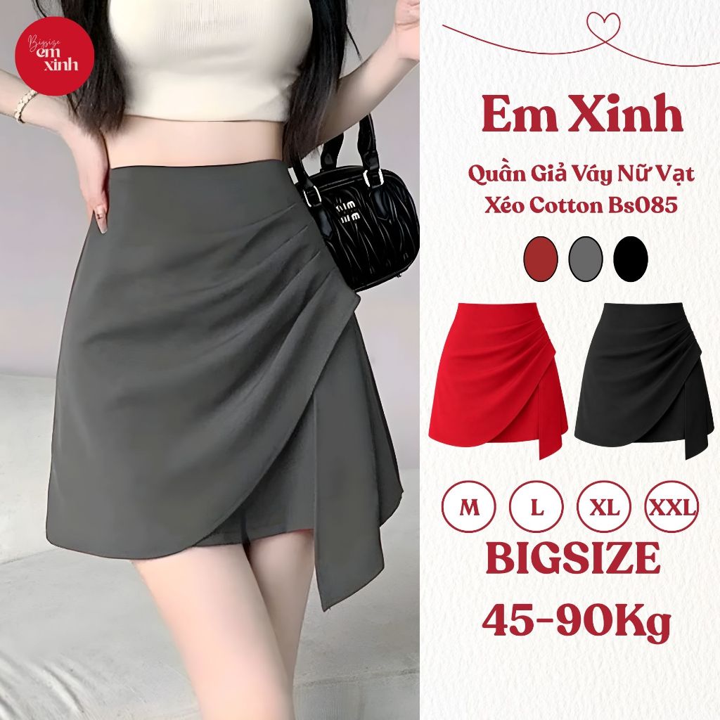 Quần Giả Váy Nữ Vạt Xéo Cotton Lạnh Dày Dặn – Quần Váy Nữ Freesize Bigsize 45–90kg | BS085- Em Xinh Bigsize