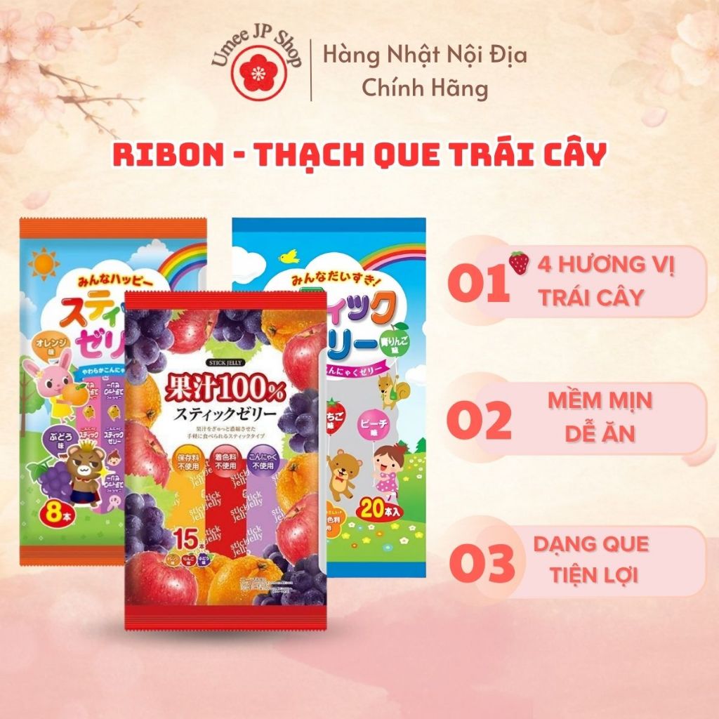 Thạch que 100% nước ép trái cây RIBON Nhật Bản an toàn cho bé