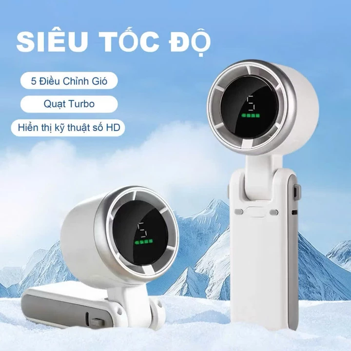 [Chuẩn Hàng Loại 1] Quạt Cầm Tay Cao Cấp N607 Turbo 3600mAh Gió Mạnh 5 Cấp – Pin Trâu 10h, Mini Gấp Gọn Đi Du Lịch