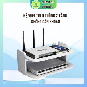 Kệ wifi treo tường 2 tầng không cần khoan để đầu thu kỹ thuật số, remote, điện thoại