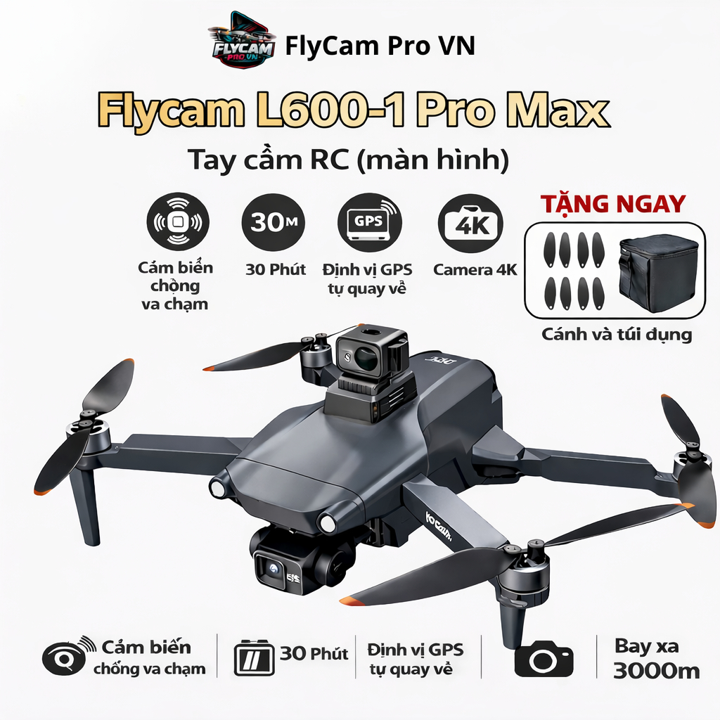 Drone Flycam L600-1 promax, Tay cầm RC(màn hình),gimbal chống rung,cảm ...