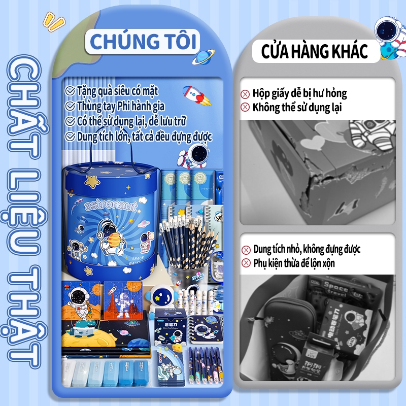 Hộp Quà Văn Phòng Phẩm Phi Hành Gia Ngộ Nghĩnh, Đồ Dùng Học Sinh Dễ Thương, Quà Tặng Mùa Tốt Nghiệp