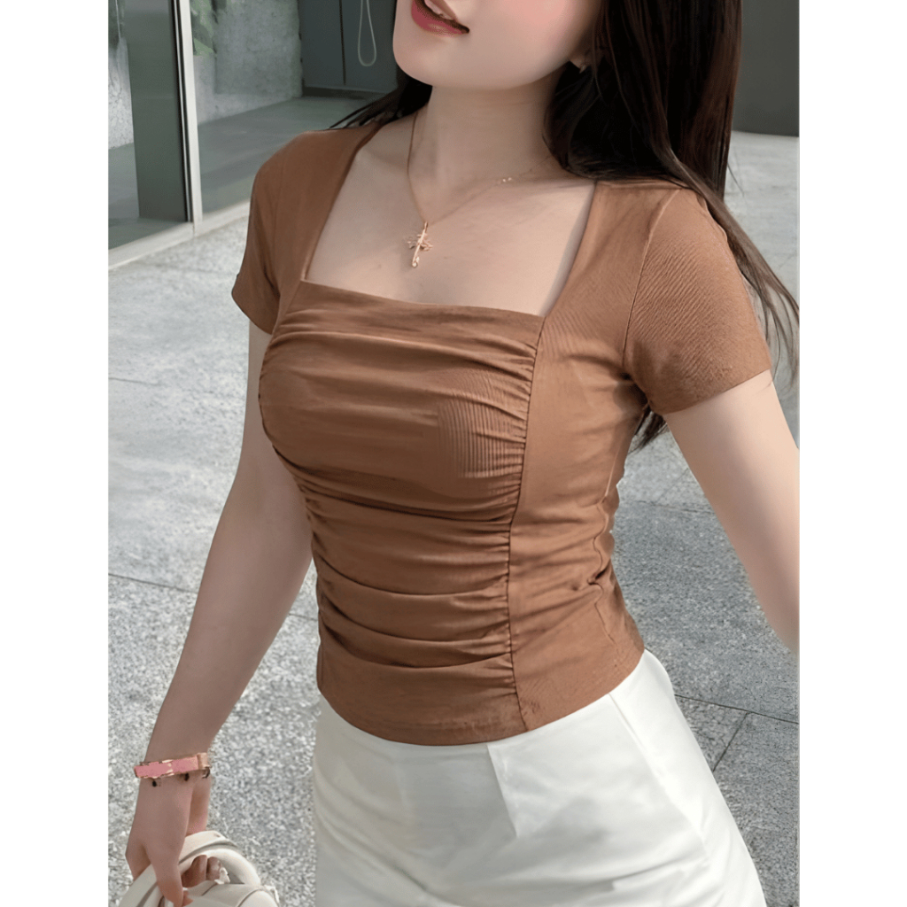 Áo Thun Nữ Cổ Vuông Tay Ngắn Ôm Body Thun Tăm Mềm Mát Bigsize 50-90kg MS596 ESHOP