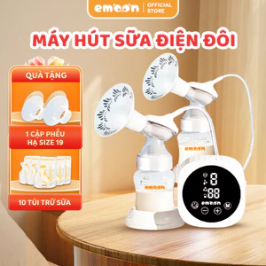 SVIP Máy hút sữa điện đôi Emoon phễu silicone 9 cấp độ, hút êm, kích sữa nhanh