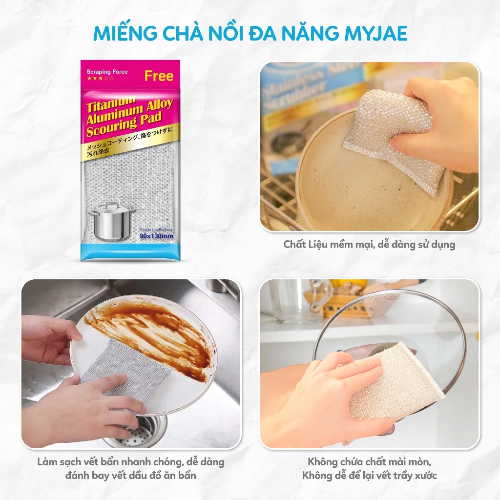 [Võ Hà Linh x MyJae] COMBO 3 Bịch Búi Sắt Cọ Xoong Nồi KÈM Miếng Chà Nồi Đa Năng MyJae (12 búi sắt + 4 miếng chà nồi)