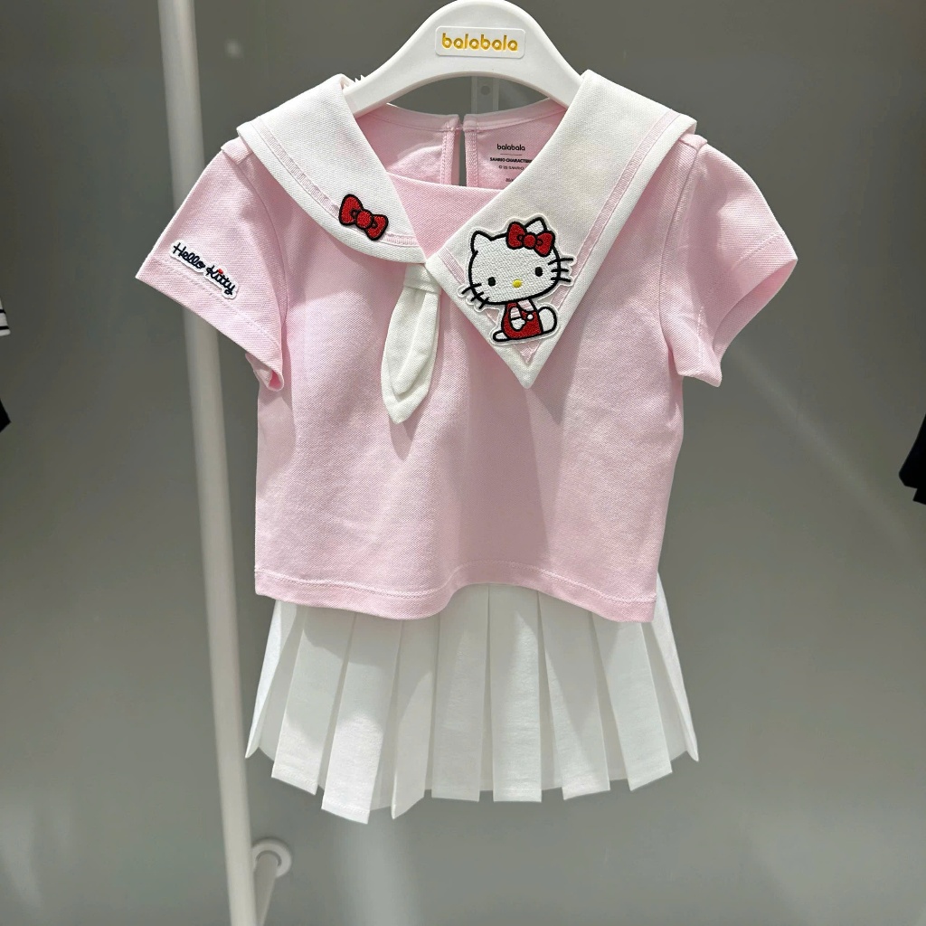 Sét Váy Bé Gái Màu Hồng Hello Kitty, Bộ Váy Thủy Thủ Xếp Ly Cho Bé Từ 1-7 Tuổi (7-26kg) Cao Cấp - Voi Kids Style