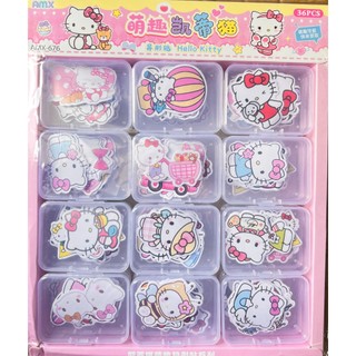 Khay 36 hộp sticker mèo kitty dán trang trí có hộp nhựa AMX-676