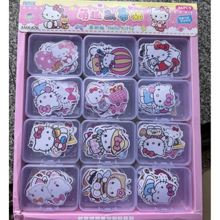 Khay 36 hộp sticker mèo kitty dán trang trí có hộp nhựa AMX-676