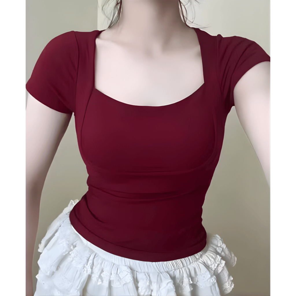 Áo Thun Nữ Cổ Vuông Ôm Body Tôn Ngực Ôm Eo Chất Thun Tăm Co Giãn Phù Hợp Bigsize 45-85kg ESHOP MS590